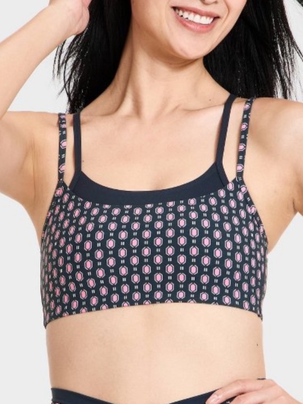 all in motion everyday soft light support layered sports bra navy NWT k